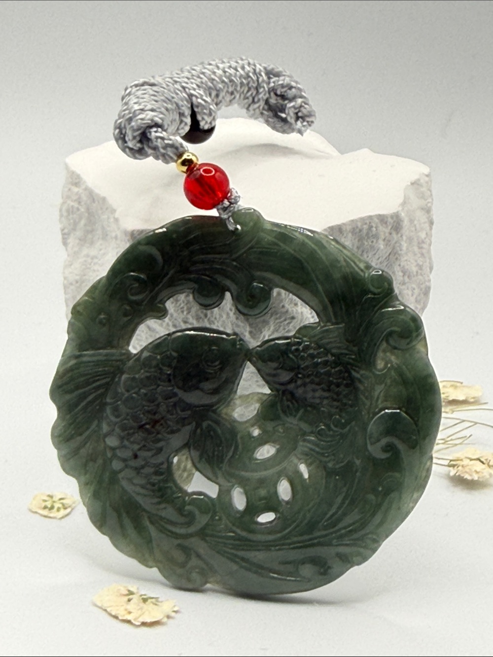 Green Jade Double Fish Pendant Necklace - Elegant Women's Jewelry